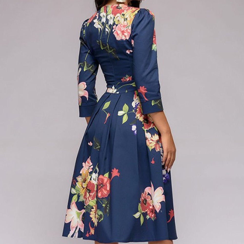 Moira | Elegant Midi Dress with Floral Design