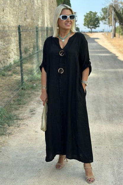 ROXANNE | CASUAL V-NECK COTTON AND LINEN DRESS