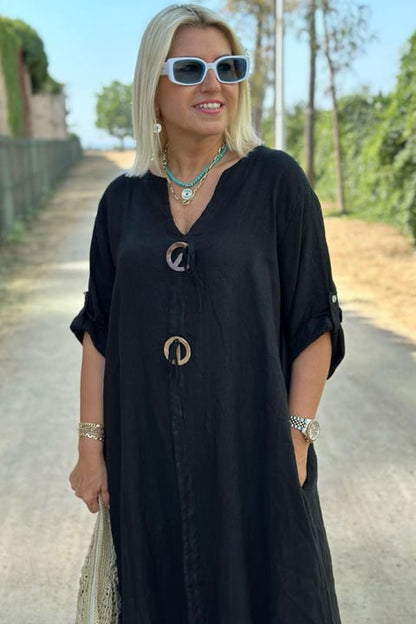 ROXANNE | CASUAL V-NECK COTTON AND LINEN DRESS