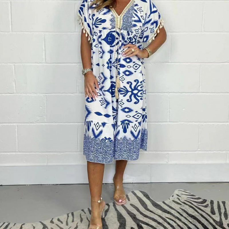 Caroline – Printed Casual Dress With V-Neckline