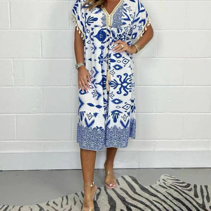 Caroline – Printed Casual Dress With V-Neckline