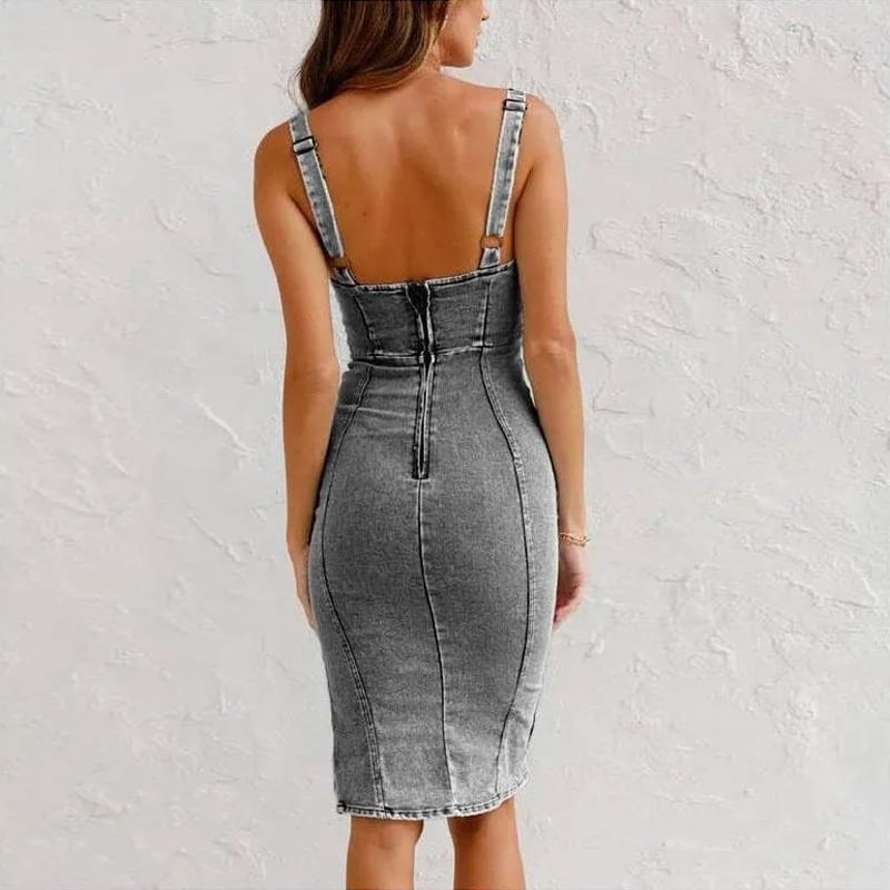 Aimee – Fitted Denim Midi Dress