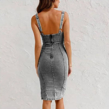 Aimee – Fitted Denim Midi Dress