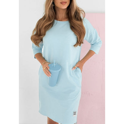 Camille – Round Neck 3/4 Sleeve Dress with Pockets