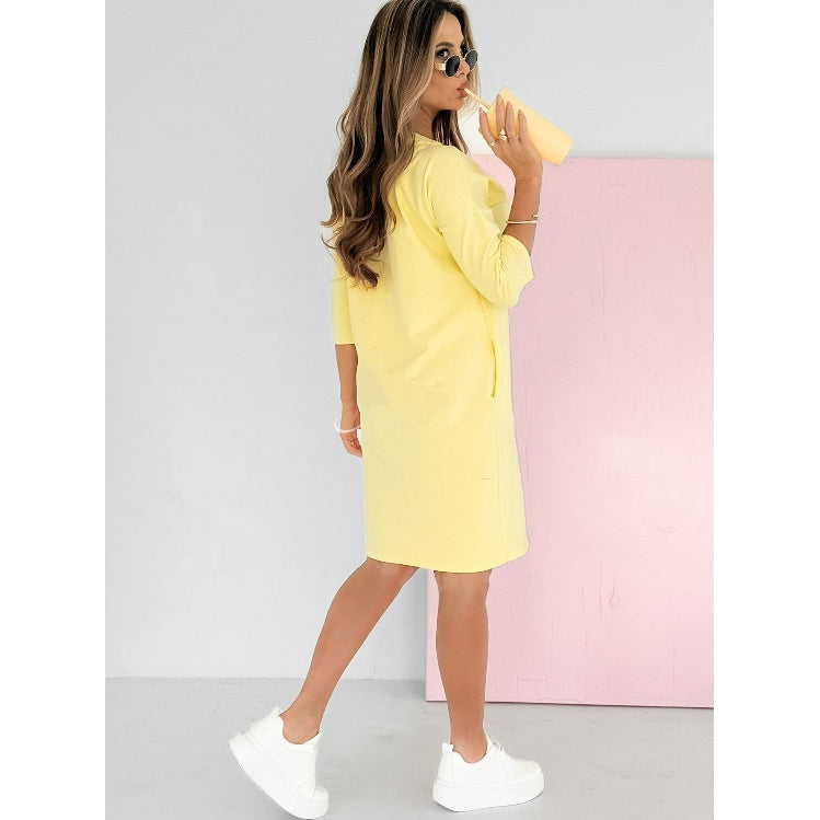 Camille – Round Neck 3/4 Sleeve Dress with Pockets