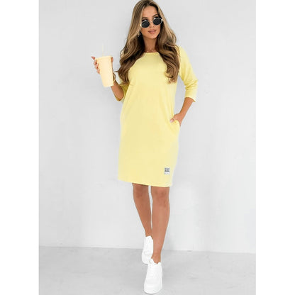Camille – Round Neck 3/4 Sleeve Dress with Pockets