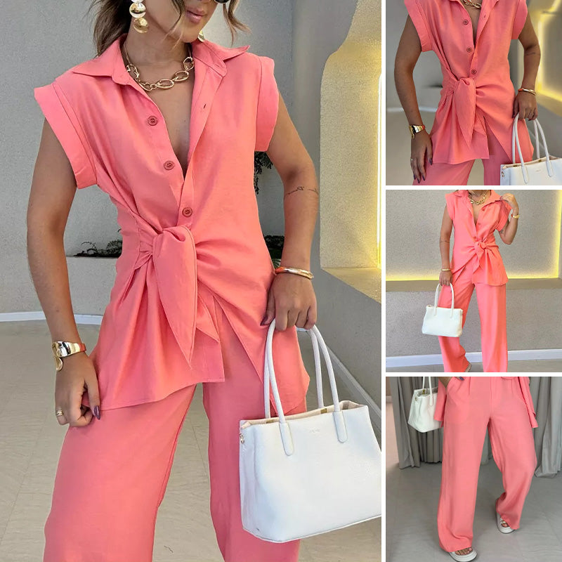 Ivette | Elegant Sleeveless Blouse and High Waisted Trousers Set