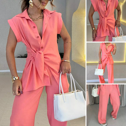 Ivette | Elegant Sleeveless Blouse and High Waisted Trousers Set