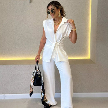 Ivette | Elegant Sleeveless Blouse and High Waisted Trousers Set