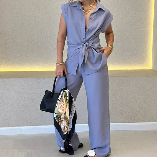 Ivette | Elegant Sleeveless Blouse and High Waisted Trousers Set