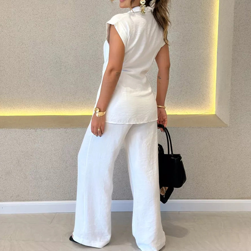 Ivette | Elegant Sleeveless Blouse and High Waisted Trousers Set