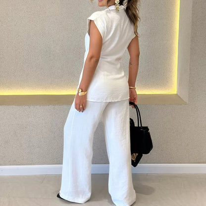 Ivette | Elegant Sleeveless Blouse and High Waisted Trousers Set