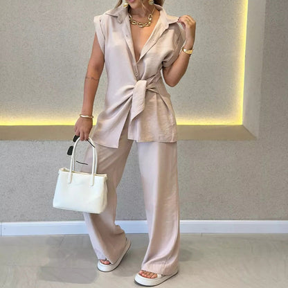 Ivette | Elegant Sleeveless Blouse and High Waisted Trousers Set