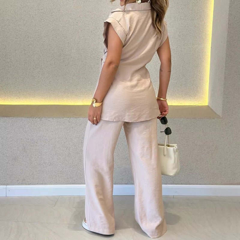 Ivette | Elegant Sleeveless Blouse and High Waisted Trousers Set