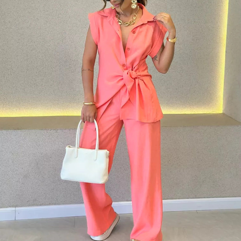 Ivette | Elegant Sleeveless Blouse and High Waisted Trousers Set
