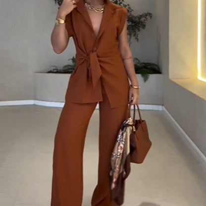 Ivette | Elegant Sleeveless Blouse and High Waisted Trousers Set