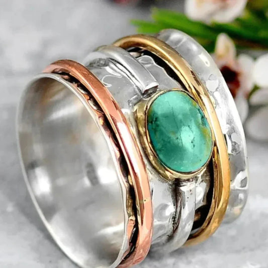 Denise – Vintage Gold & Silver Colour Turquoise Ring