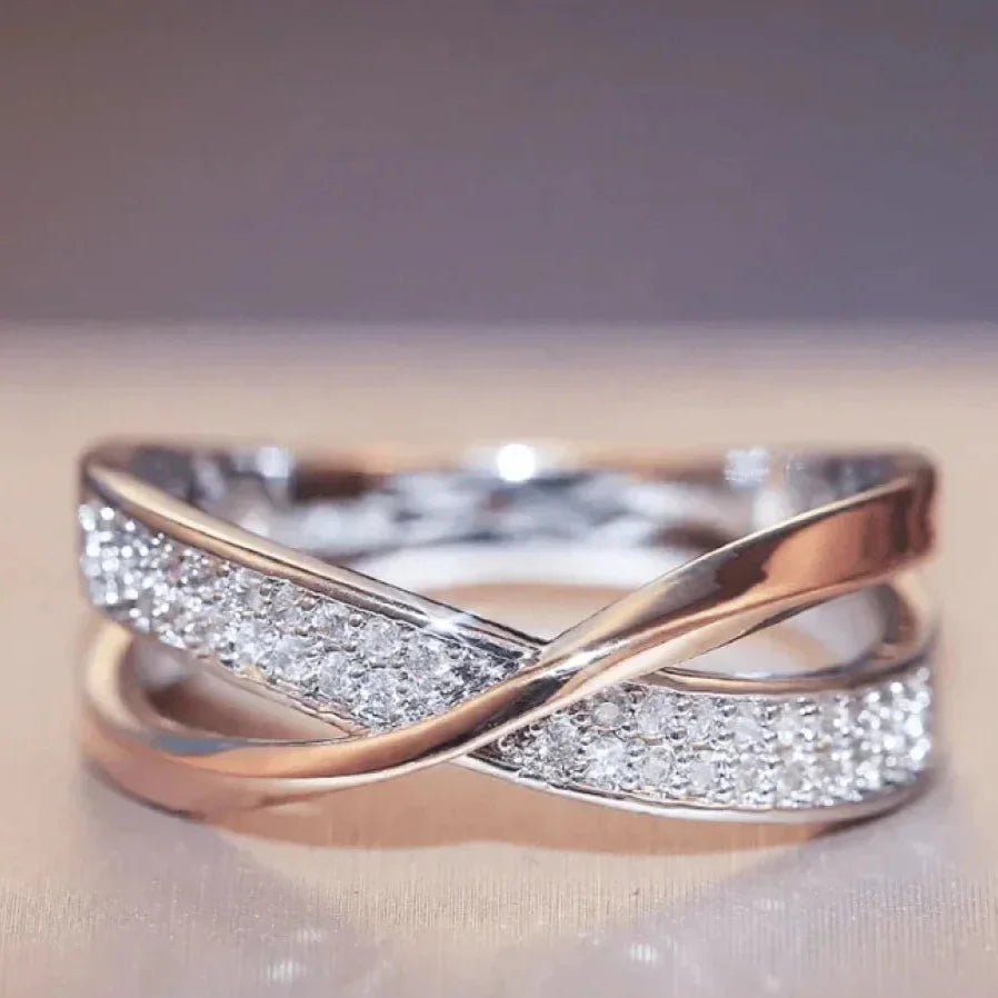 Ciara | Vintage Gold Woven Zirconia Silver Ring