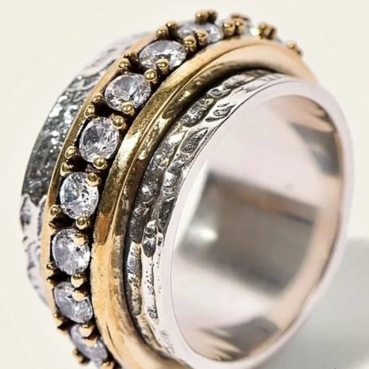 Berenice – Vintage Inlaid Zirconia Gold & Silver Colour Ring