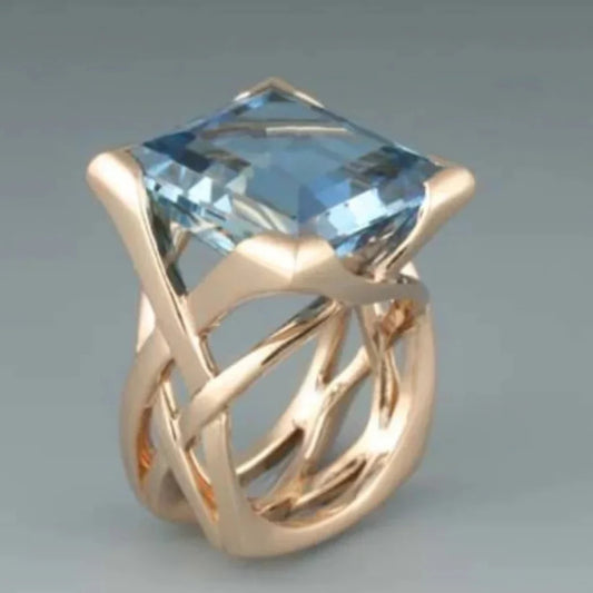 Andrea – Vintage Rose Gold Colour Blue Zirconia Ring
